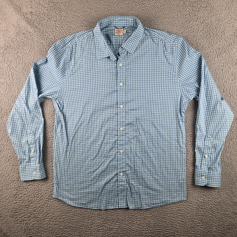 Faherty The Movement Shirt Mens XL Long Sleeve Blue Check Supima Cotton